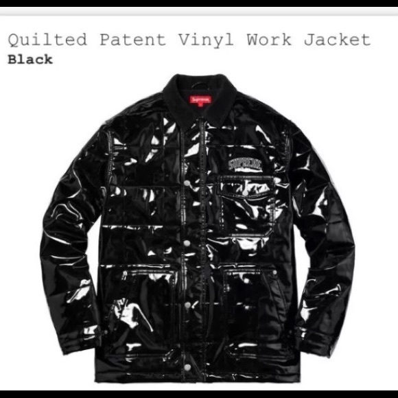 quilted patent vinyl work jacket